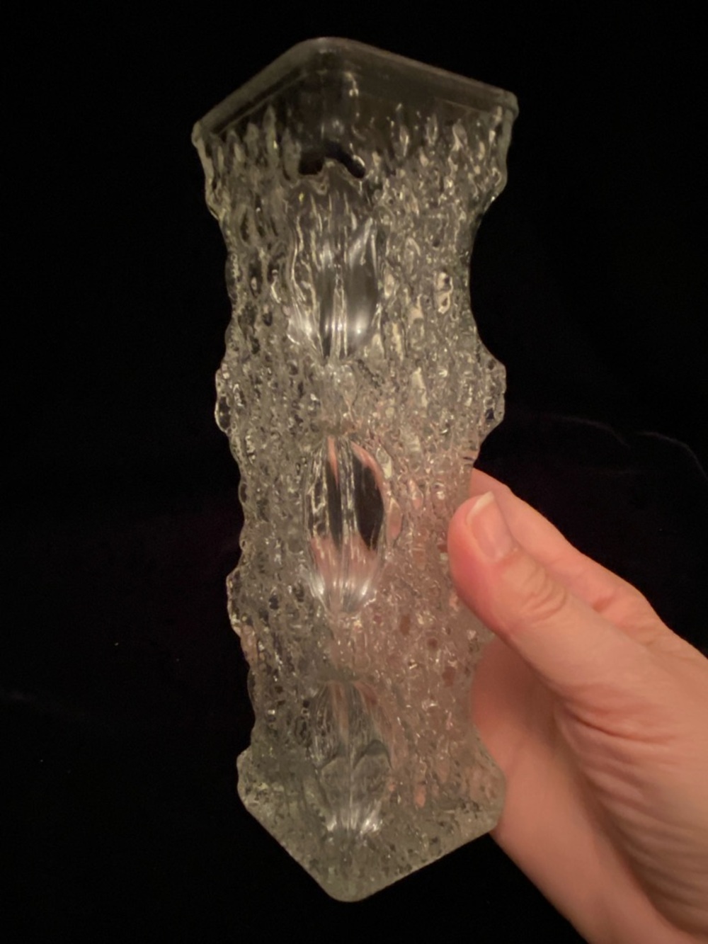 Retro OBERGLAS Austria Mid-Century 70s Modernist Bark Texture Ice Art Glass Vase